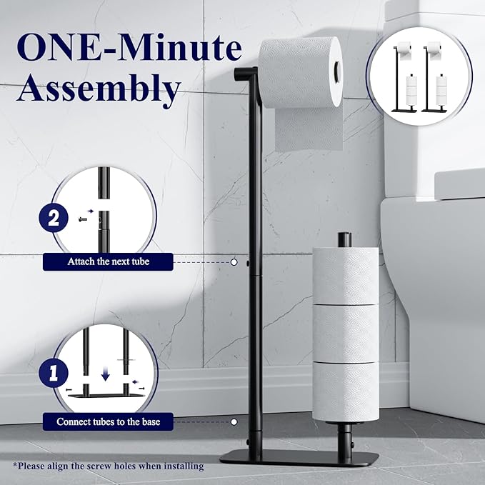 Kitsure Toilet Paper Holder Free Standing - Large Capacity Toilet Paper Holder for 4 Rolls, Rustproof Toilet Paper Stand with Non-Slip Stable Base, Black, 2 Pack