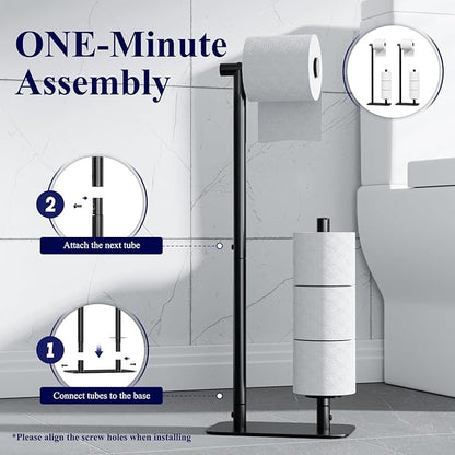 Kitsure Toilet Paper Holder Free Standing - Large Capacity Toilet Paper Holder for 4 Rolls, Rustproof Toilet Paper Stand with Non-Slip Stable Base, Black, 2 Pack