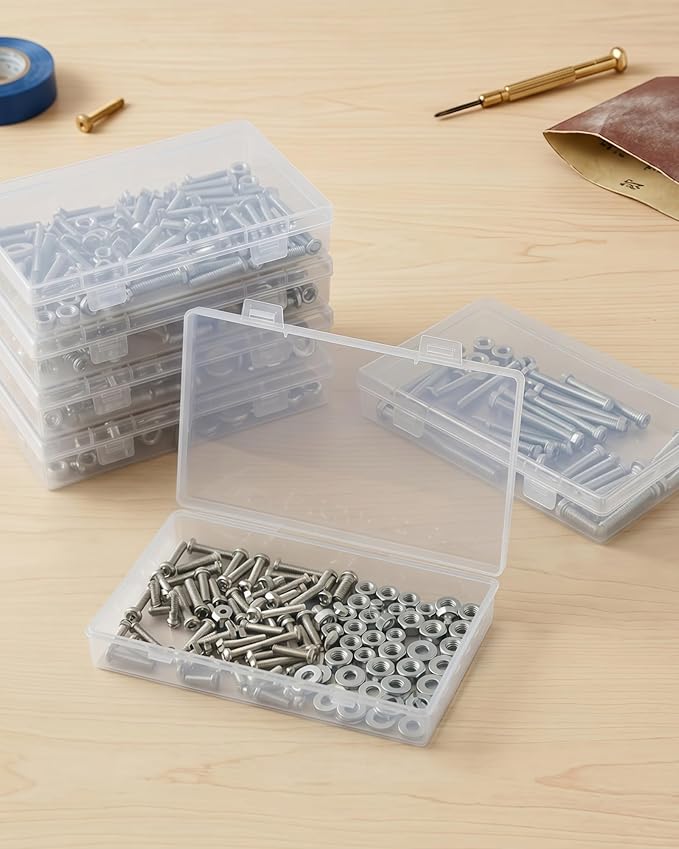 4 Pack Clear Plastic Storage Boxes with Lids, Organizer Containers 7.1x4.3x1.2 Inches for Small Parts, Crafts, Jewelry, Office Supplies