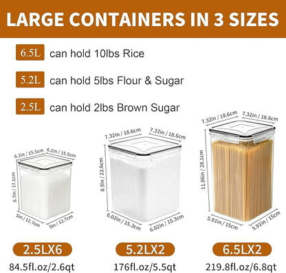 Flour Sugar Storage Containers, 10 Pack Large Airtight Food Storage Containers with Lids for Kitchen Pantry Organization and Storage, BPA Free Plastic Canisters Sets for Cereal, Rice and Baking