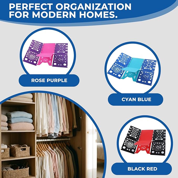 3Pack Foldable Laundry Board | Portable Shirt & Clothes Folder Organizer | Quick Folding Tool for Home & Travel（ Black Red, Cyan Blue and Pink Purple ）