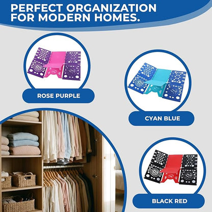 3Pack Foldable Laundry Board | Portable Shirt & Clothes Folder Organizer | Quick Folding Tool for Home & Travel（ Black Red, Cyan Blue and Pink Purple ）