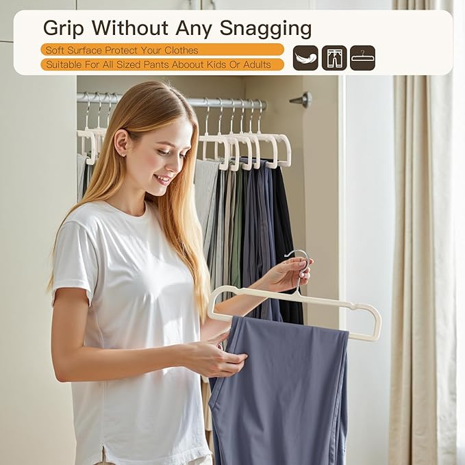Velvet Hangers Pants Hangers 20 Pack Velvet Pant Hangers,Heavy Duty Felt Hangers for Pants,Jeans,Scarf,Towels,Tank Top,Coat.Closet Organizers and Storage（Beige）