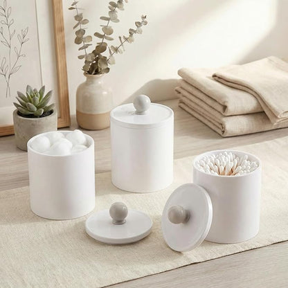SheeChung 4 Pack Qtip Holder,White Acrylic Apothecary Jars,Shatterproof Qtip Holder Dispenser Set,Opaque Bathroom Vanity Organizer for Cotton Swabs,Balls,Pads, Modern Minimalist Decor (4 Pack,12&10oz)