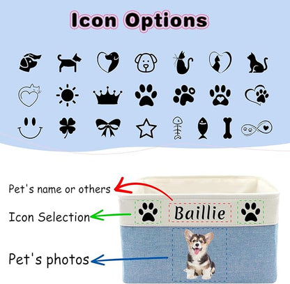 Personalized Dog Cat Toy Storage Basket with Pet's Name Custom Foldable Storage Box with Handles for Blankets Pet Stuff, Toys, Clothes