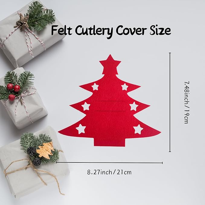 12pcs New Christmas Tree Cutlery Knife And Fork Cover Table Decoration Cutlery Holder Knife Folk Holder Pockets Felt Tableware (12PCS Christmas Tree Cutlery Holder - 6Red+6Green)
