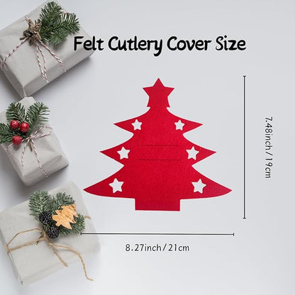12pcs New Christmas Tree Cutlery Knife And Fork Cover Table Decoration Cutlery Holder Knife Folk Holder Pockets Felt Tableware (12PCS Christmas Tree Cutlery Holder - 6Red+6Green)