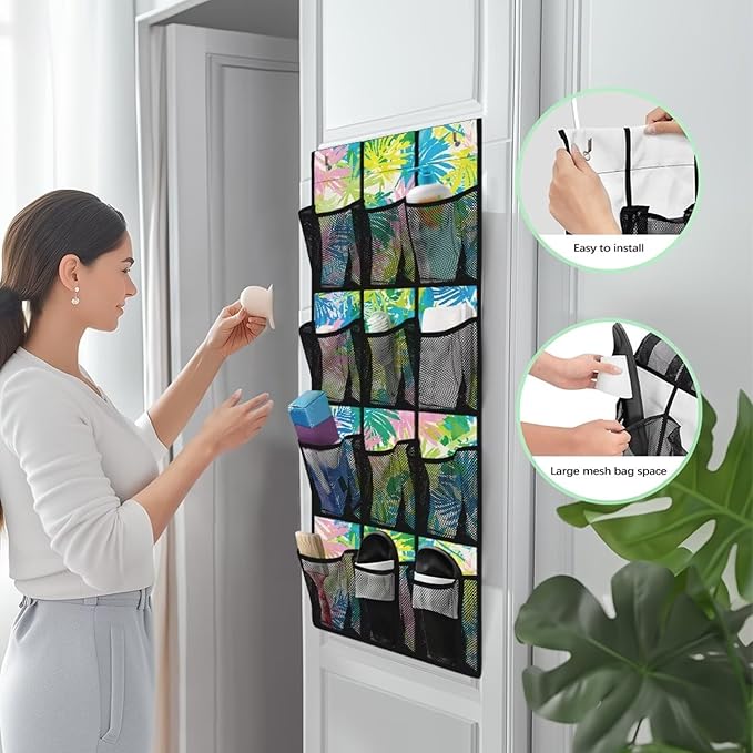 Tropical Leaves Behind Door Shoes Hang Holder Rack,Storage for Small Spaces,Shoes Hanger Storage Organizer Bag for Bedroom Unique Print