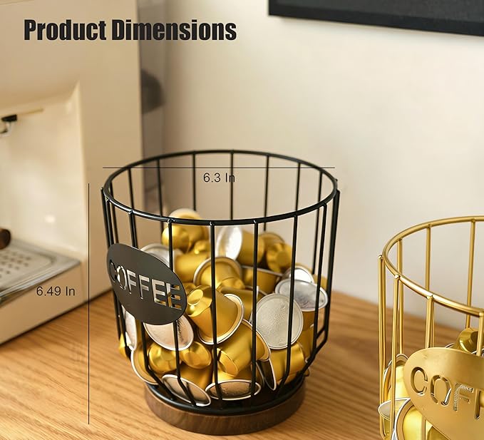 Coffee Pod Holders for Counter, K-Cup Holder, Metal Coffee Pod Basket, Espresso Pods Organizer, Coffee Station Accessories(Black Plating)