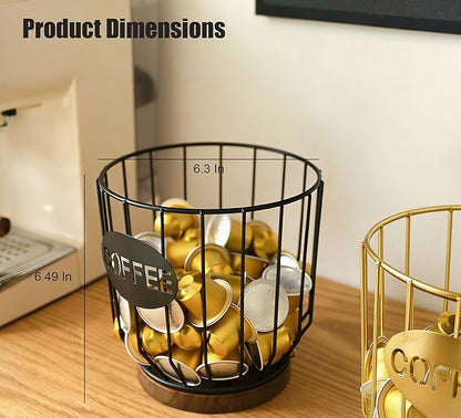 Coffee Pod Holders for Counter, K-Cup Holder, Metal Coffee Pod Basket, Espresso Pods Organizer, Coffee Station Accessories(Black Plating)