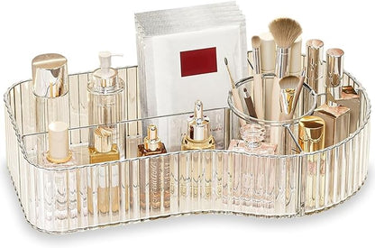 Clear Makeup Organizer Countertop for Vanity Acrylic Skincare Storage and Make up Organization for Desk Cosmetic Display Case and Makeup Brush Holder for Bedroom,Bathroom,5 Compartments