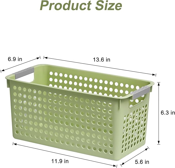 Soddeph Slim Plastic Storage Basket with Handles, Narrow Organizer box for Shelves, Organizer box for Organizing, Kitchen,Home,Office (Green, Medium)