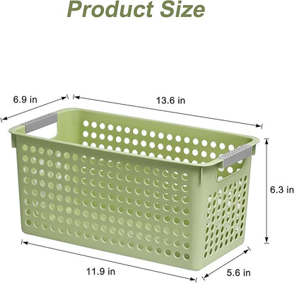 Soddeph Slim Plastic Storage Basket with Handles, Narrow Organizer box for Shelves, Organizer box for Organizing, Kitchen,Home,Office (Green, Medium)