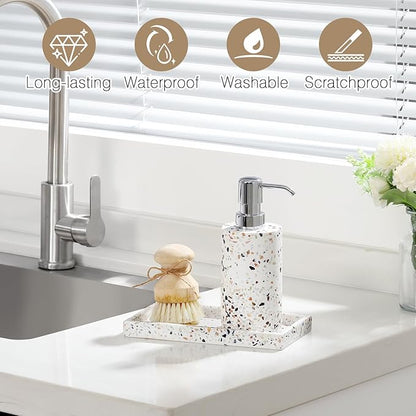 Luxspire Bathroom Vanity Tray, 8 x 4 inch Resin Kitchen Sink Tray for Soap Dispenser Bathroom Countertop Organizer Plate Holder for Perfume Soap Towel Bathroom Accessories, Mini, Terrazzo
