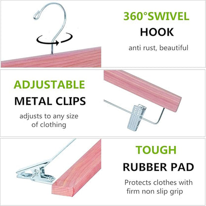 Amber Home 12 Pack American Red Cedar Wood Pants Hangers, Natural Cedar Wooden Slacks Skirts Hangers with 2-Adjustable Clips, Bottom Hangers for Trousers, Jeans, Shorts (12 Pack)