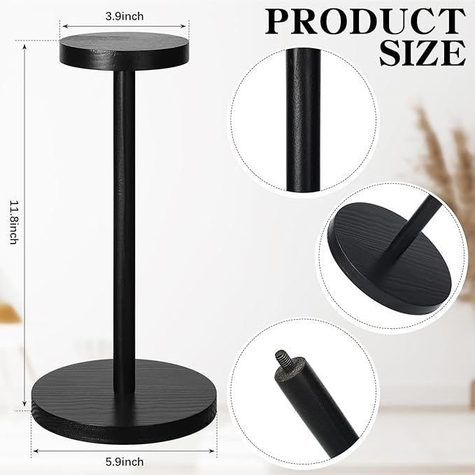 Chunful 2 Pieces Hat Display Stand Rustic Wood Hat Rack Holder Stand Vintage Wig Holder Jewelry Display Riser Helmet Organizer Storage for Home(Black)