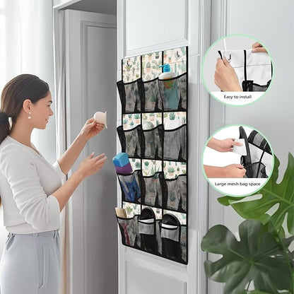 Cactus Over the Door Shoe Organizer 12 Large Pockets Hanging Closet Organizer Foldable Shoe Rack for Front Door Entrance Sock Organizer