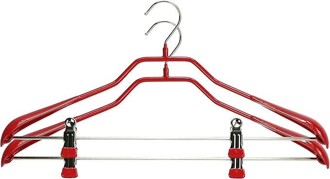 Mawa by Reston Lloyd BodyForm Series Non-Slip Space Saving Clothes Hanger with 2 Clips for Pants or Skirts, Style 42/LK, Set of 2, Red
