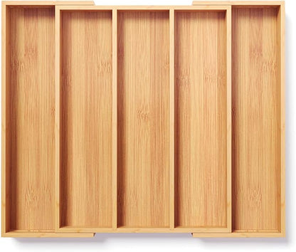 Fibogollo Expandable Kitchen Drawer Organizer,Bamboo Silverware Organizer,Adjustable Flatware Tray for Utensils(16.92 * 13.30~22.83 * 1.96)