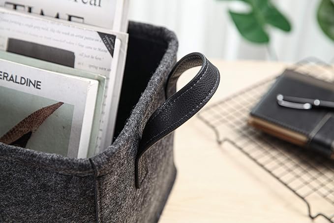 Collapsible Storage Basket with Carry Handles Felt Fabric Storage Bin Durable Organizer for Gift Toys Shoes Clothes Towels Nursery Home Laundry Office Decorative Organizing Box(Dark grey)