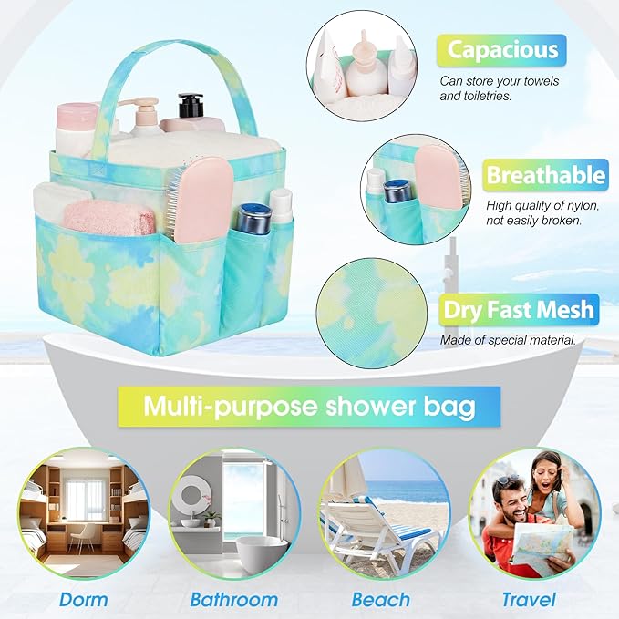 Attmu Mesh Shower Caddy Portable for College Dorm Room Camping Essentials, Shower Caddy Dorm with 9-Pockets, Large Capacity Hanging Basket Bathroom Bag for Toiletry, Swimming, Gym, Camp, Beach