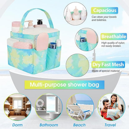 Attmu Mesh Shower Caddy Portable for College Dorm Room Camping Essentials, Shower Caddy Dorm with 9-Pockets, Large Capacity Hanging Basket Bathroom Bag for Toiletry, Swimming, Gym, Camp, Beach