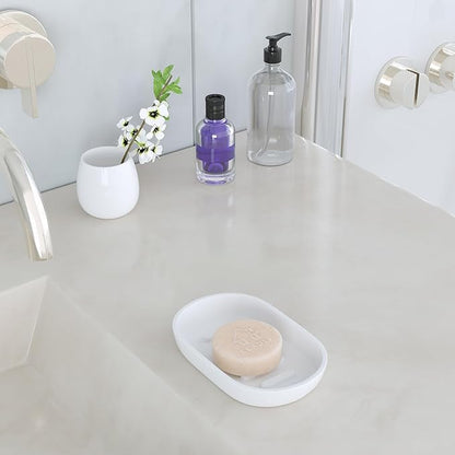 Bathroom Soap Dishes, Not Plastic！White Soap Dishes for Bar Soap, Bamboo Soap Dishes Holder for Bathroom Shower, Bathroom Sink Soap Dish (White)