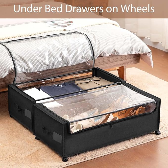 FOUCSSOMEI Under Bed Storage with Wheels, Under The Bed Storage Drawers On Wheels, Rolling Underbed Drawers, Lockable, Heavy Duty
