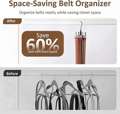 ZEDODIER Belt Organizer for Closet, Heavy-Duty Rotating Belt Hanger Rack Holds up to 24 Belts, Hanging Space Saving Metal Belt Holder for Closet Storage, Black
