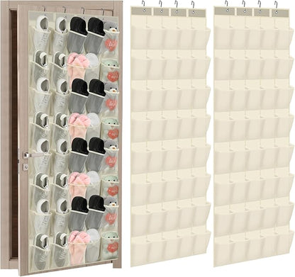 Windyun 2 Pack 40 Over the Door Shoe Organizers Large Mesh Pocket Hanging Shoe Rack for Closet Nonslip Behind Door Storage Holder Back to School Organizer for Dorm Room College Storage (Beige)