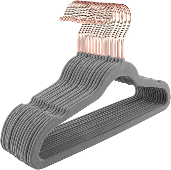 Evolluxi® Non-Slip Velvet Hangers - Suit Hanger Ultra Thin Space Saving 360 Degree Swivel Hook Strong and Durable Clothes Hangers (Grey, 10)