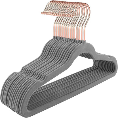 Evolluxi® Non-Slip Velvet Hangers - Suit Hanger Ultra Thin Space Saving 360 Degree Swivel Hook Strong and Durable Clothes Hangers (Grey, 10)