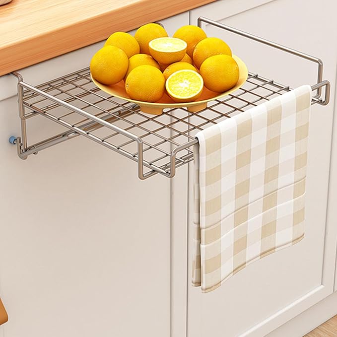 POCREATION Foldable Cabinet Door Organizer, Space Saving Kitchen Hanging Shelf Countertop Extender Shelf No Drill Storage Rack with Stainless Steel Adjustable Knob for Additional K (Original Color)