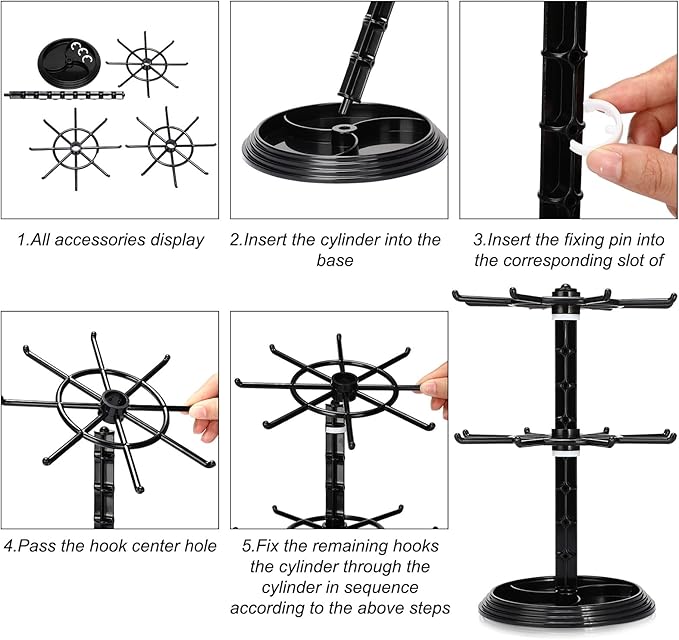 2 Pack Keychain Display Stand Rotating Jewelry 2 Tier Necklace Holder Plastic Spinning Bracelet Hanging Organizer Rotating Rack Earring Bracelet Stands for Vendors Malls Counter Dressing Table