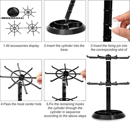 2 Pack Keychain Display Stand Rotating Jewelry 2 Tier Necklace Holder Plastic Spinning Bracelet Hanging Organizer Rotating Rack Earring Bracelet Stands for Vendors Malls Counter Dressing Table