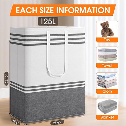 3 Pack Large Laundry Baskets, Laundry Hampers, Freestanding Waterproof Collapsible Clothes Bag with Extended & Reinforced Handles - Clothes Basket for Dorm, Bathroom, Home (125L)