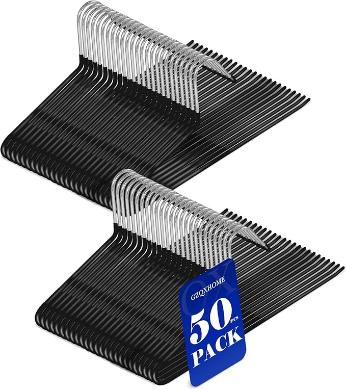 50 Pack Open Ended Pants Hangers with Non Slip Design,Suitable for Trousers,Jeans,Towels for Closet Space Saving,Durable Metal Material with Rubber Coating (Black)