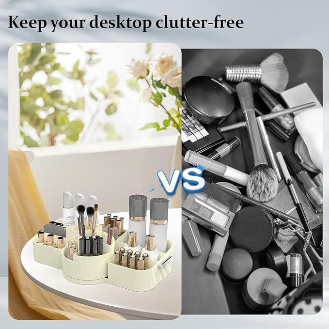 Rotating Makeup Organizer Cosmetic Display Case, Used for Vanity Makeup Brushes, Lipstick, Perfume and Various Skin Care Products - Spacious and Fashionable Storage Solution (Creamy White)