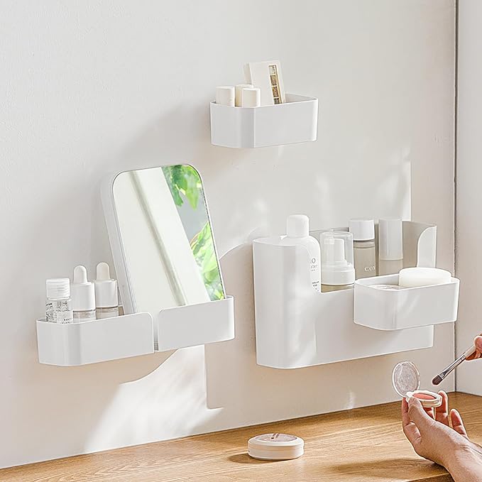 Adhesive Cabinet Door Organizer, Bathroom Wall Mount Storage Rack, Bedside Shelf Organizer Door Rack Shelves Holder for Sink Kitchen Bathroom RV Pantry Bedroom Closet Laundry Office (White-2 Pack)