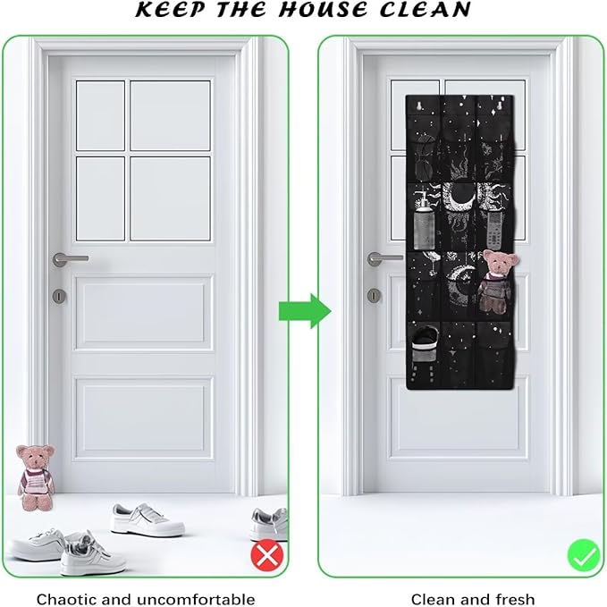 Moon Shoe Organizer Over The Door 12 Pockets Wall Hanging Storage for Living Room Large Capacity Behind Door Shoe Organizer Space Saving Multi-Funtion Storage Bag