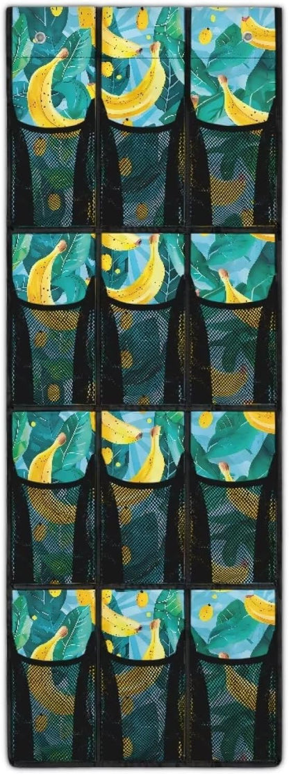 Banana Over The Door Shoe Organizer,12 Large Mesh Pockets Hanging Storage Shoe Rack,Hanger Storage Organizer for Closet,Classroom Headphone Storage,Over Door Organizer for Toys