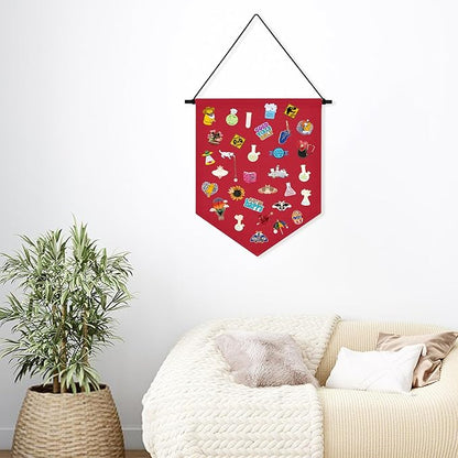 Wall Hanging Brooch Organizer Storage Board Colorful Enamel Pin Badge Canvas Display Banner Earrings Case Collection Holder 12.6x10in(Not Include Any Accessories) (Red)
