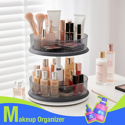 2 Tier Lazy Susan Turntable Organizer for Medicine Cabinet Bottle Pantry Countertop with Clear Large Spice Rack 11 Inch Grey