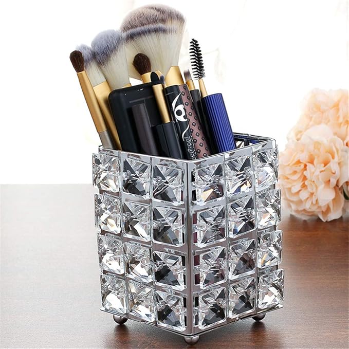 Miaowater Makeup Brush Holder Organizer Cosmetic Brushes Storage Eyeliners Eyebrow Pencil Container Cup (Silver Square)