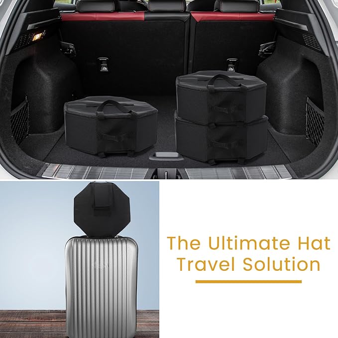 Wonderjune 2 Pcs Cowboy Hat Box for Storage Collapsible Sturdy Cowboy Hat Case with Handle for Men and Women Travel Storage Organizer Large Cap Bag for Closet(Black)