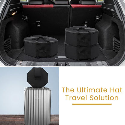 Wonderjune 2 Pcs Cowboy Hat Box for Storage Collapsible Sturdy Cowboy Hat Case with Handle for Men and Women Travel Storage Organizer Large Cap Bag for Closet(Black)
