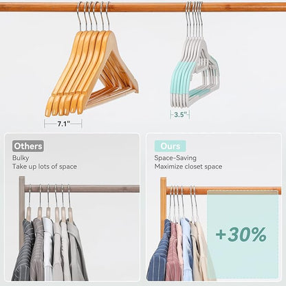 Tonswachic Pack of 30 Coat Hangers, Space-Saving Plastic Clothes Hangers, Non-Slip, 0.2 Inches Slim, 360° Swivel Silver Hook for Shirts, Pants, Suit & Wet/Dry Garments, Blue and White