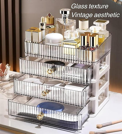 Clear Makeup Organizer with 3 Drawers, Bathroom Organizer and Storage, Ideal for Desk and Dresser Vanity Countertop, Great for Cosmetics, Skincare, Perfume,Toiletry