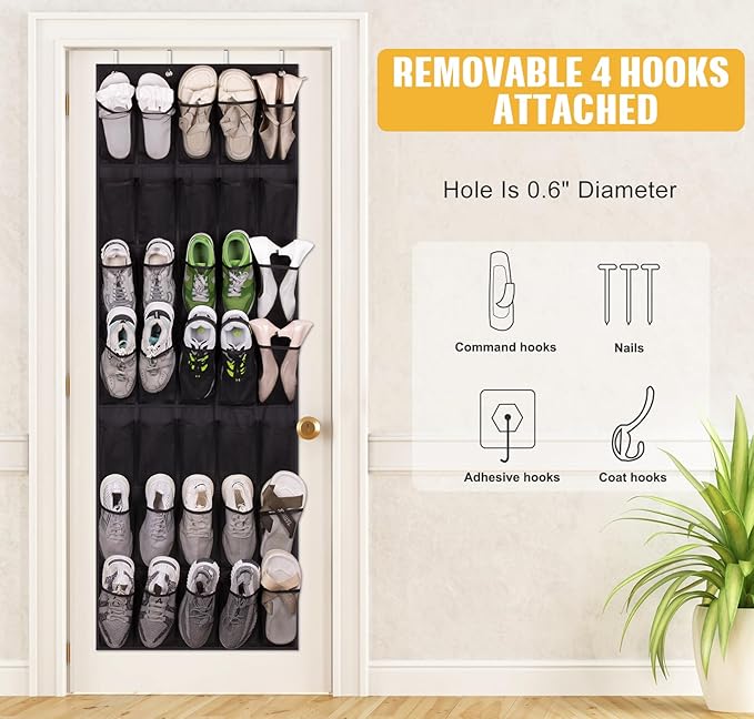 MISSLO 35 Large Pockets Over The Door Shoe Rack and 28 Large Pockets Hanging Shoe Organizer