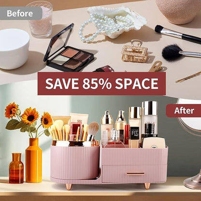 Molutsody Makeup Organizer for Vanity, Cosmetic Display Case with Drawers, Fits Makeup, Skincare Products, Brushes, Lipsticks, and Other Accessories, Versatile Storage Solution (Pink)